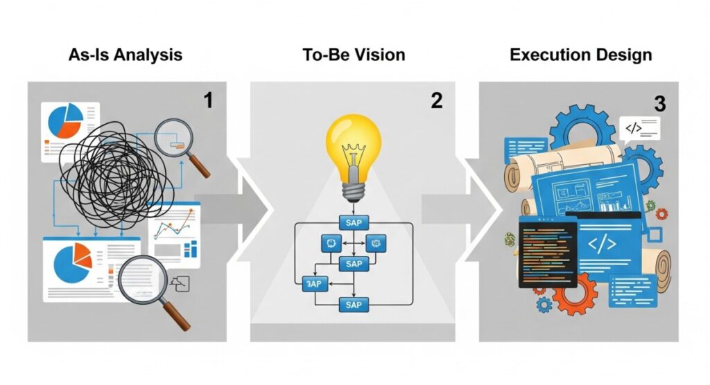 SAP PI 프로젝트 3단계. As-Is(현황 분석), To-Be(미래 비전), Execution(실행 설계)