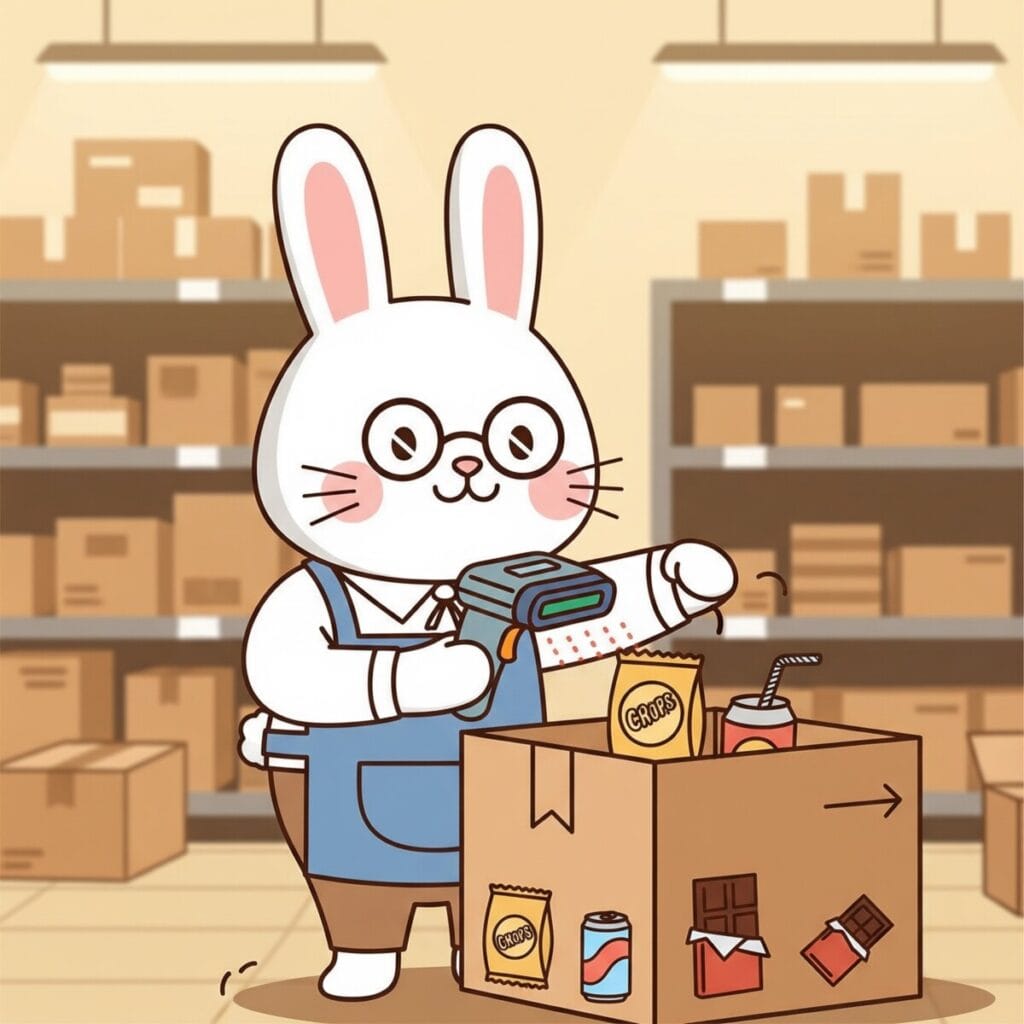 SAP GR_의점 직원이 바코드 스캐너로 배송된 박스를 스캔하는 모습