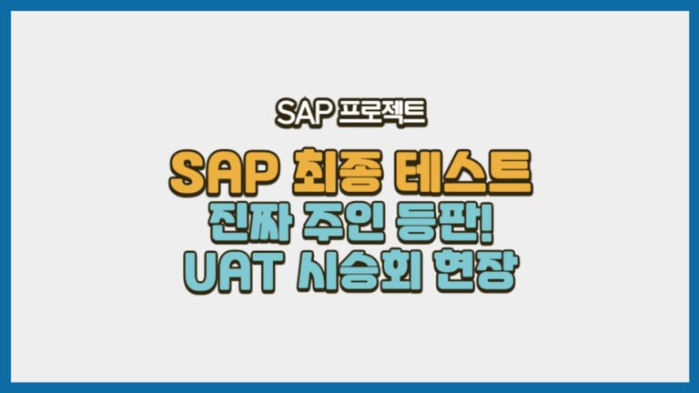 SAP 프로젝트의 최종 테스트인 UAT(사용자 인수 테스트)를 '진짜 주인 등판!', 'UAT 시승회 현장'이라는 문구로 표현한 블로그 썸네일 이미지